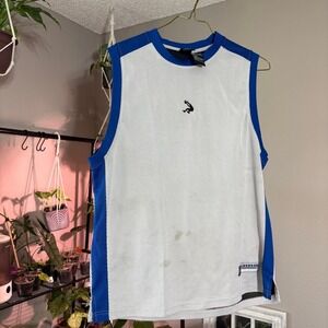 And1 Basketball Jersey Sleeveless Athletic Tank Top Striped White‎ Blue L